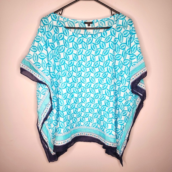 Talbots Silk Blend Portofino Light Weight Poncho Top Geometric Print Size 3x - Picture 1 of 7